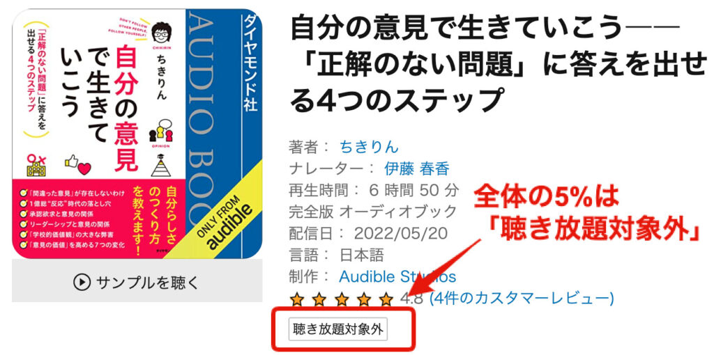 オーディブルの「聴き放題対象外」とは？